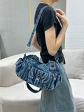 EVERY FASHION Large Washed Denim Hobo Bag