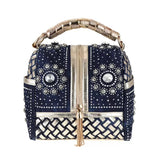 Every Fashion Luxury Dark Blue Denim Rhinestone Satchel