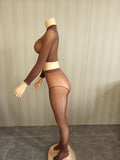 MB FASHION Sheer Mesh Mock-Neck Crop Top & High-Waist Tights Set 1477