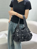 EVERY FASHION Large Washed Denim Hobo Bag
