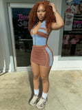 MB FASHION Sleeveless Zip-Up Halter Crop Top & Mini Skirt Two-Piece Set 6023