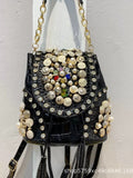Every Fashion Embellished Rhinestone Pearl Bucket Bag