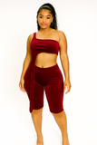 MB FASHION One-Shoulder Crop Top & Knee-Length Shorts Set 5100T