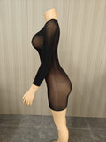 MB FASHION Sexy Black Sheer Long Sleeve Bodysuit Romper 1475