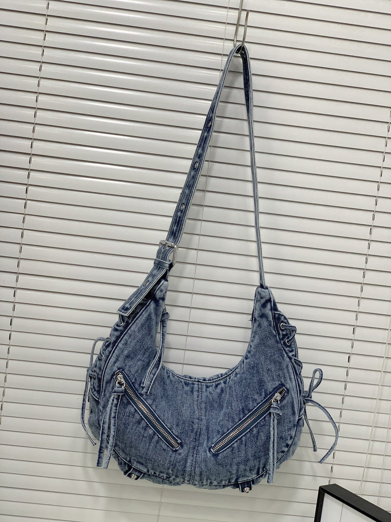 EVERY FASHION Light Wash Denim Crescent Hobo Bag