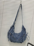 EVERY FASHION Light Wash Denim Crescent Hobo Bag