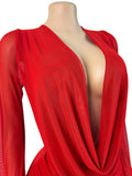 MB FASHION Deep V Plunging Neckline Long Sleeve Draped Mini Skirt Set 6101