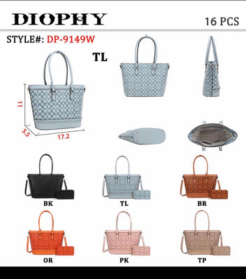 EVERY FASHION Geometric Pattern Tote Bag with Matching Wallet DP-9149W