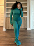 EVERY FASHION Long Sleeve Zippered Two Piece Set with Flared Legs MB 4057LY