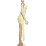 MB FASHION Mesh Ruched Mini Dress with Arm Sleeves 4947