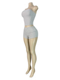 MB FASHION Striped Ribbed Tube Top & Shorts Two-Piece Set 6016