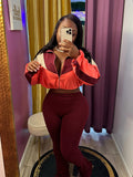 EVERY FASHION Color-Block Cropped Jacket and High-Waist Flare Pants Set MB 4060LY