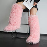 Every Fashion Knee-High Fluffy Faux Fur Statement Boots 008 RA