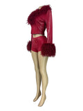 MB FASHION Faux-Fur Trim Cropped Jacket and Shorts Set 5073