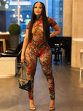 MB FASHION Sheer Printed Short Sleeve Mesh Jumpsuit 9707