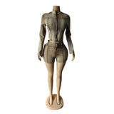 MB FASHION Long Sleeve Zip-Up Denim Jacket & High-Waisted Shorts Set 88616