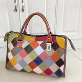 EVERY FASHION Colorful Diamond Patchwork Leather Satchel Handbag