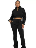 MB FASHION Cropped Quarter-Zip Lounge Set with Drawstring Pants 5069