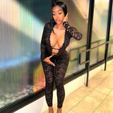 MB FASHION Sheer Floral Lace Long Sleeve Jumpsuit 652