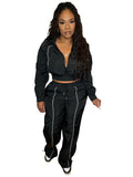 MB FASHION Two-Piece Windbreaker Zip-Up Set with Drawstring Details 5052