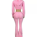 MB FASHION Cropped Zip-Up Hoodie and Flare Sweatpants Lounge Set 5057