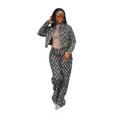 MB FASHION Textured Two-Piece Jacket and Wide-Leg Pants Set 1339