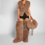 EVERY FASHION Round Shaggy Faux Fur Handbag