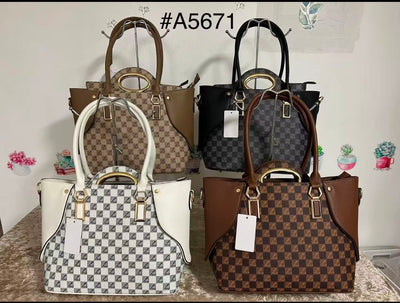 EVERY FASHION Checkered Pattern Structured Tote Handbag with Dual Handles 5671