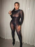 MB FASHION Ultra-Stretch Sheer Mesh Jumpsuit – Full-Length Long Sleeve Bodycon Catsuit for Layering (ONE SIZE) 1454
