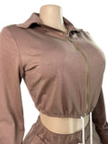 MB FASHION Zip-Up Cropped Hoodie & Drawstring Mini Skirt Two-Piece Set 6027