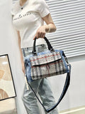 Every Fashion Denim Embellished Top-Handle Satchel with Plaid Front Pocket