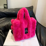 EVERY FASHION Plush Faux Fur Tote Bag with Top Handles