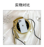 Every Fashion Clock Face Round Glitter Handbag with Tassel Accent