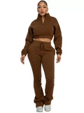 MB FASHION Cropped Quarter-Zip Lounge Set with Drawstring Pants 5069