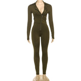 MB FASHION Zip-Up Bodycon Jumpsuit with Long Sleeves and High Collar 8079LY