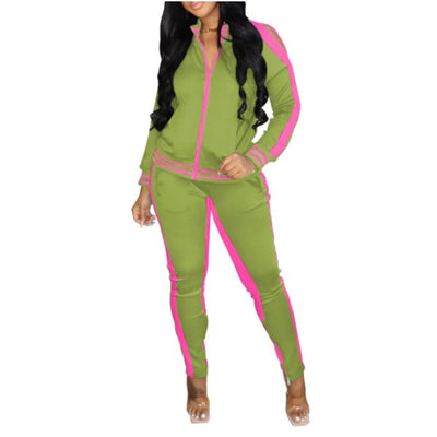 MB FASHION Cutout Shoulder Stripe Tracksuit Set 12534R SIZE S