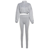 MB FASHION Zip-Up Crop Jacket & High-Waist Leggings Set 1552LY