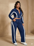 MB FASHION Zip-Up Contrast Stripe Two-Piece Lounge Set 5039
