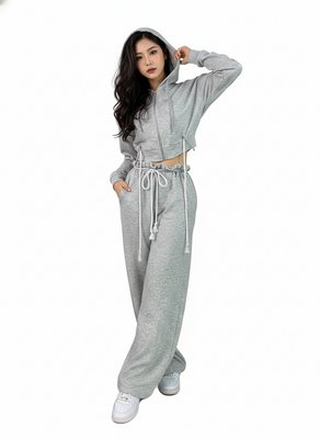 MB FASHION Two-Piece Drawstring Lounge Set – Cropped Zip-Up Hoodie & High-Waist Wide Leg Balloon Joggers 5072