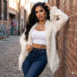 MB FASHION Chunky Knit Cardigan with Fringe Detailing 4646LY