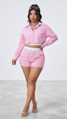 MB FASHION Striped Button-Up Shorts Set 5028