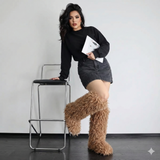 Every Fashion Knee-High Fluffy Faux Fur Statement Boots 008 RA