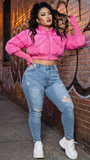 MB FASHION Cropped Puffer Jacket with Extended Sleeve Detail 405