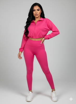EVERY FASHION 2-Piece Zip-Up Crop Jacket & High-Waisted Legging Set MB 4047LY