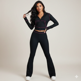 MB FASHION Cropped Hoodie and High-Waisted Flared Pants Set 4058