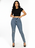 MB FASHION High-Waist Rhinestone Detail Skinny Jeans 8028