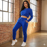 MB FASHION Long-Sleeve Crop Top and High-Waisted Jogger Pants Set 12579R