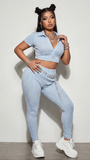 MB FASHION High Quality Ribbed V-Neck Crop Top and High-Waisted Leggings Set 4036LY
