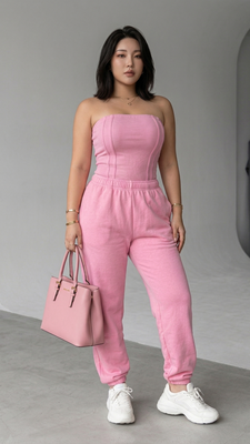 MB FASHION Strapless Ribbed Corset Top and Jogger Pants Set 5082LY