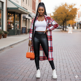 MB FASHION Long Plaid Flannel Shirt Dress COAT 6525